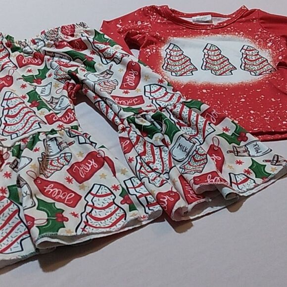 3-6 Month Girls Christmas Cakes Matching Outfit Set - Picture 2 of 5
